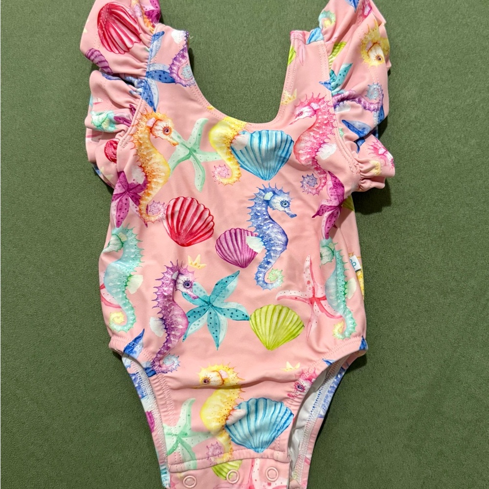 Posh Peanut Colorful Seahorse Baby Swim Suit 3-6mo Like New